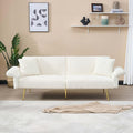 79'' White Futon Sofa Bed Corduroy Upholstered Folding Loveseat Couch with Adjustable Backrest and ArmrestsSleeper Sofa with Gold Metal Legs for Small Space Living Room (White)