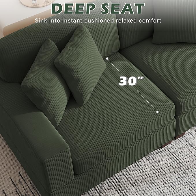 82 Loveseat Sofa Comfy Corduroy Fluffy Couch with Deep Seat Upholstered 2-Seater Sofa Bed for Living Room Bedroom Green
