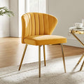 HULALA HOME Velvet Dining Chairs Modern Small Armless Accent Chair with Gold Metal Legs Living Room Upholstered Cute Side Chair Elegant Tufted Back Vanity Chair for Bedroom/Beauty Room-Mustard