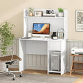 Giantex White Desk with Hutch Small Computer Desk with Bookshelf &amp Adjustable Shelf 2 Cable Holes Modern Laptop PC Computer Workstation Study Writing Desk for Small Spaces Bedroom Home Offic