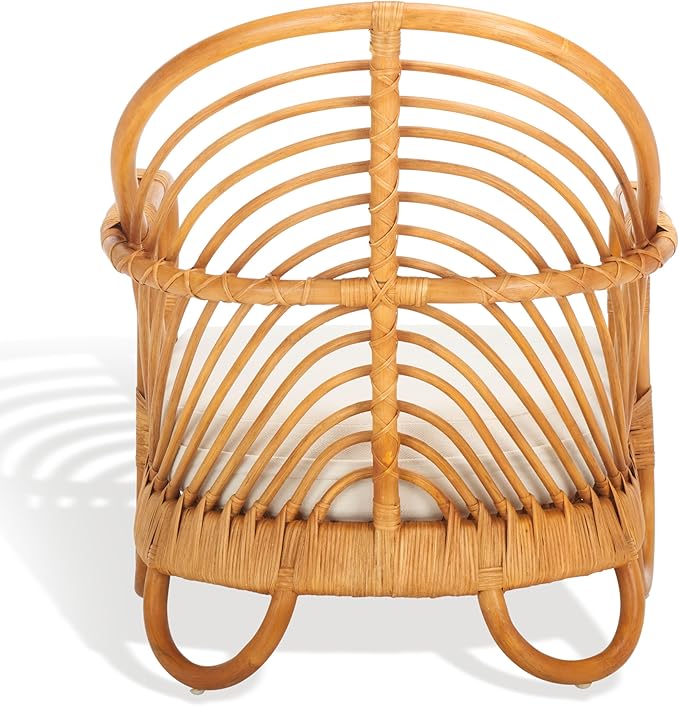 SAFAVIEH Couture Collection Ivybelle Tropical Coastal Natural Rattan/White Linen Cushion Accent Chair (Fully Assembled)