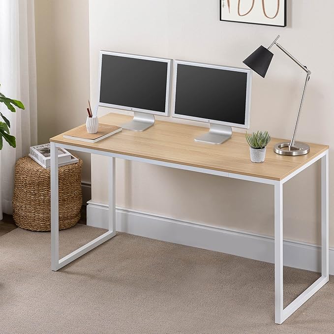 Zinus Jennifer 55 Inch White Frame Desk/Computer Workstation/Office Desk/Dining Table/Easy Assembly Natural