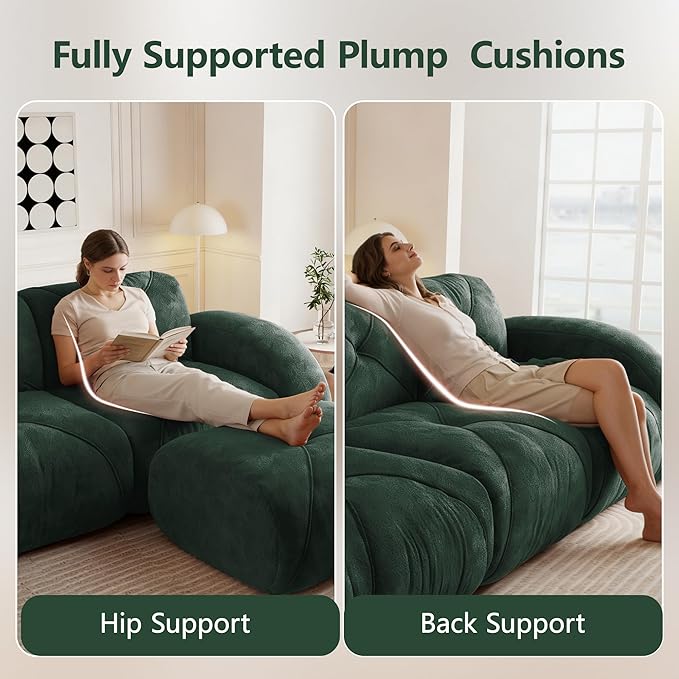 140.9'' Modular L Shaped Sectional Couches for Living Room Modern Velvet Cozy Boneless Sofa with 1 Ottoman No Assembly Required Comfy Couch Green Cloud Boneless Couch in a Box Sofas para Sala