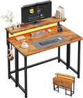 Folding Desk for Small SpaceFoldable Computer Desk with Monitor Stand31.5 Inch Small Desk with LED Lights for Bedroom Home OfficeWriting Work Office Computer Desk with HooksRustic Brown