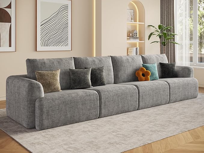 EASE MOOSE Boneless Couch for Living Room Modern Sectional Cloud Sofa Modular Cloud Couch 4-Seat Deep Extra Large Sofas for Bedroom Apartment No Assembly Required Chenille (Light Grey)