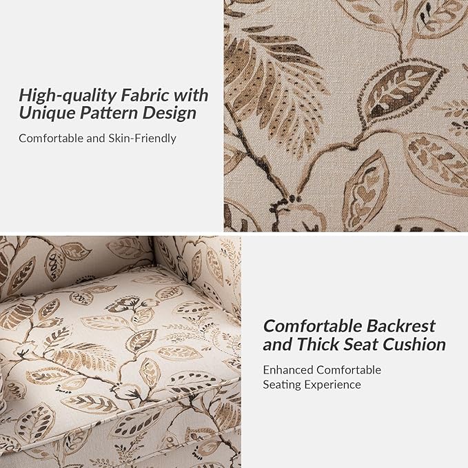 HULALA HOME Accent Armchair with Print Floral Pattern Comfy Upholstered Living Room Accent Chair with Retro Wooden Legs &amp Nailhead Trim Fabric Sofa Chair Reading Chair for Office Bedroom Gingen