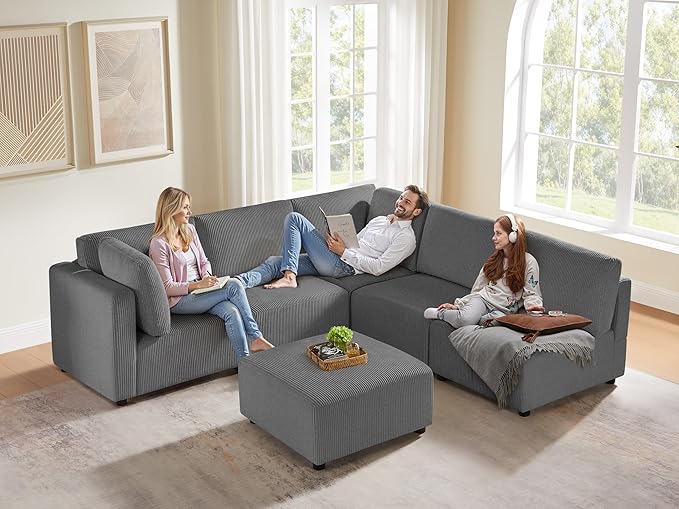28.3 Square Ottoman for Modular Sectional Sofa Stool Footrest Seat Cube Replacement for Convertible Sectional Sofa Couch (Grey Ottoman)