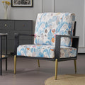 Velvet Accent Armchair with Gold Metal Legs &amp Rubberwood Frame Wide Armrest Lounge Chair with Pillow Back Sofa Chair with Retro Low Back Floral Print Design for Living Room &amp Balcony Blue F