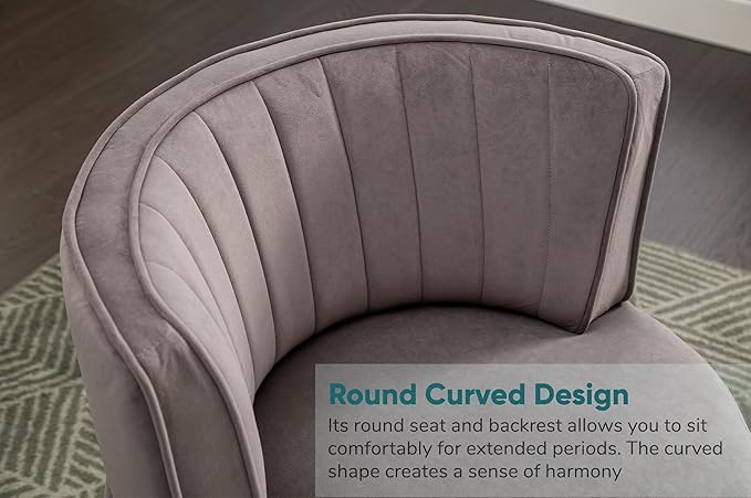 JOYBASE Swivel Accent Chair Round Swivel Barrel Chair with Golden Metal Base Cozy Comfy Lounge Chair Circle Club Chair Armchair Modern Sofa Chair for Living Room Bedroom (Grey Velvet)