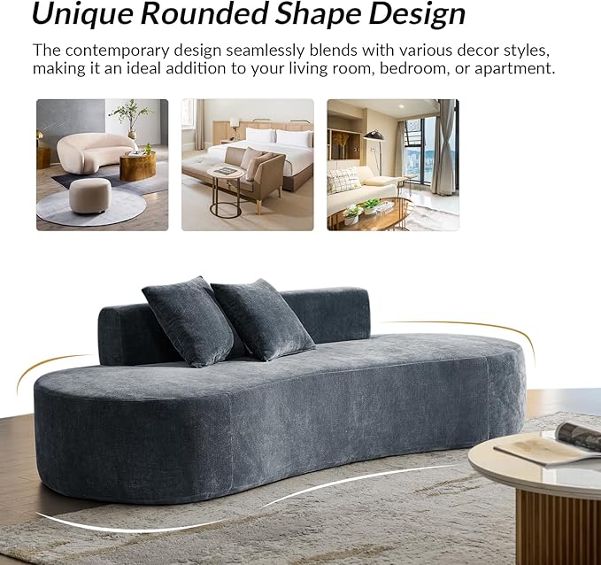 94.5 Boneless Sofa with 2 Pillows 3 Seater Compressed Foam Sofa with Half Moon Design &amp Deep Seat No Assembly Required Modern Cloud Couch for Living Room Blue