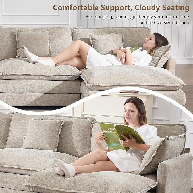 Oversized Modular Sectional Sofa Couch Large U Shaped Corner Couch with Ottoman Chenille Cloud Couches for Living Room Convertible 7 Seater Sectional Sofa for Office Spacious Space Camel