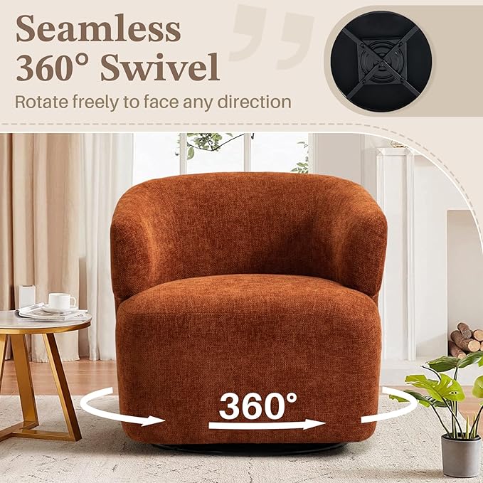 Swivel Accent Chair360°Rotating Modern Barrel Accent ChairSmall Round Arm ChairsModern Swivel Barrel Chair for Apartment/Living Room/Bedroom (Burnt Orange)