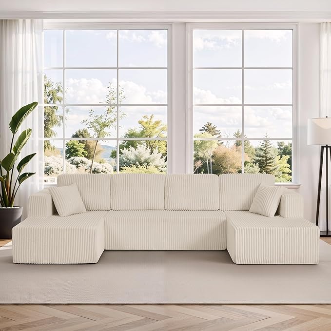 Comfortable Compression U-Shaped Modular Combination Sofa Compression Combination Modern Minimalist Corduroy Sofa Suitable for Living Room and Bedroom (Beige)