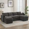 105 Cloud Modular 4 Seater Sofa with 2 Storage Ottoman Modern Upholstered Sofa Storage Sofa Couch Deep Seat U Shape Sectional Sofa Chenille Comfy Couch with Armrests for Living Room Dark Grey | Mo