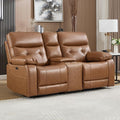CANMOV Genuine Leather Power Recliner Loveseat 2 Seat Loveseat Reclining Sofa with Storage ConsoleHidden Cup HoldersModern Electric Recliner Couch Set for Living Room BedroomBrown