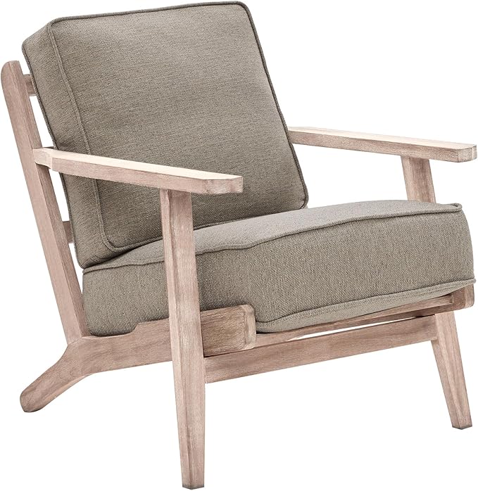 BELLEZE Mid Century Modern Chair with Sturdy Wood Frame Upholstered Linen Arm Chair Easy Assembly Comfortable Accent Chair for Living Room Bedroom Office - Maximus (Gray)