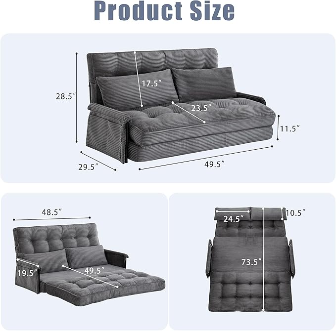 5-Position Adjustable Floor Sofa CouchMulti-Functional Bean Bag BedFoldable Lazy Sofa Sleeper Bed with ArmrestIdeal for Reading and Playing (Dark Grey)