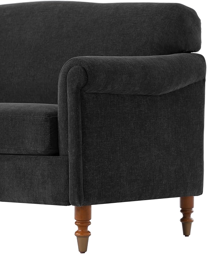 Christopher Knight Home Sola 77.5'' Modern Chenille Upholstered Loveseat Sofa with Rolled Armrest and Rubberwood Frame 2-Seater Home Sofa Living Room Comfy Couch for Hotel/Apartment Dark Grey