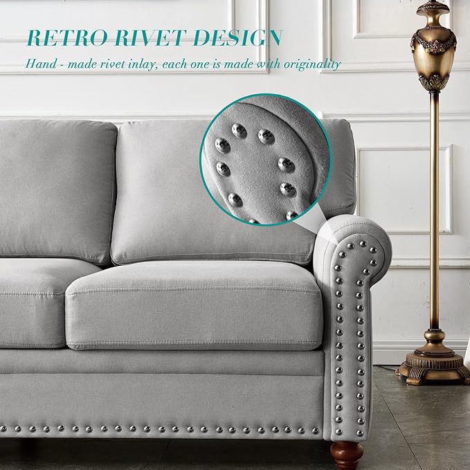 Sofa Set of 2 2+3 Seats Living Room Sofa Set: Loveseat and Three-Seat Sofa Chesterfield Style Nailhead Trim Rolled Arms 2 Piece for Apartment Office Grey