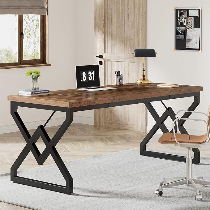 Little Tree 63 W Executive Desk Extra Sturdy Thickened Wooden Workstation Study Desk Computer Desk Large Home Office Writing Desk for Home Office