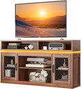 WLIVE Farmhouse TV Stand for TVs Up to 65 Inches Tall Entertainment Center with Storage Cabinets &amp LED Lights Media Console for Living Room Bedroom Home Theater Rustic Brown
