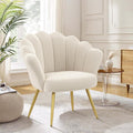 Alunaune Mid Century Velvet Living Room Chair Accent Chairs Upholstered Vanity Chair for Makeup Room Modern Barrel Arm Chair Guest Leisure Chair Comfy for Bedroom-Ivory