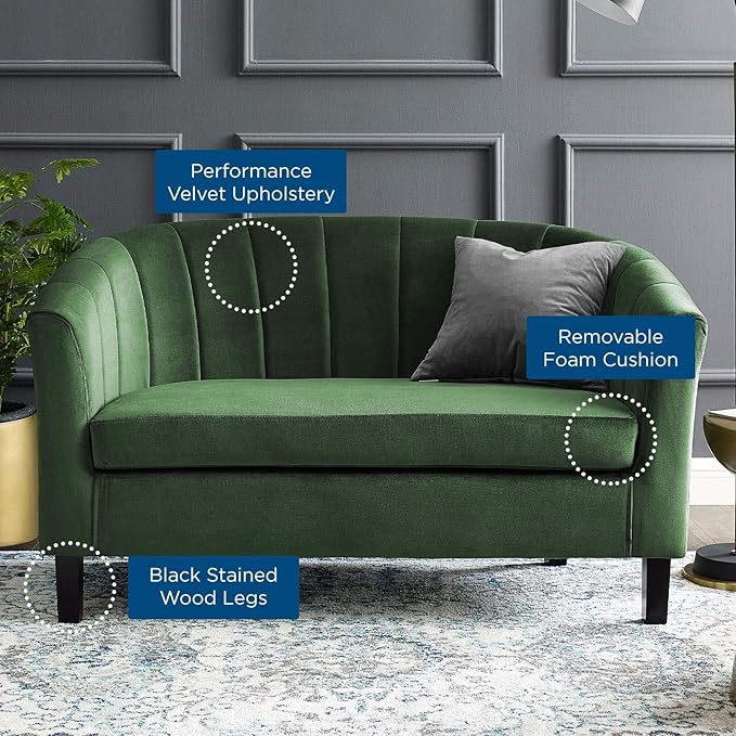 Modway Prospect Channel Tufted Upholstered Velvet Loveseat Emerald