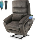 Lift Chair Lay Flat Recliner Heat Massage Dual Motor Infinite Position Power Recliners with Left Side Tray Table-Wireless ChargerCup Holder (Dark Grey Chenille Fabric)