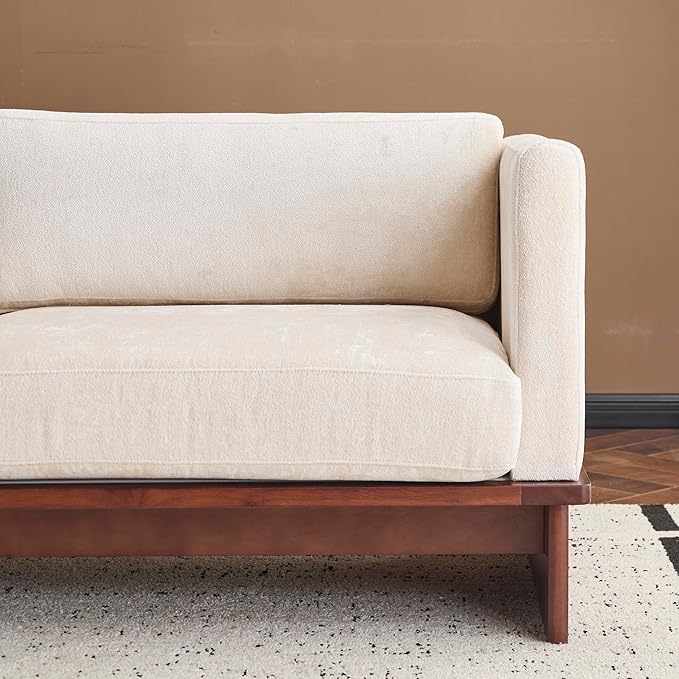 Christopher Knight Home Perla Chenille Upholstered 3 Seater Sofa Couch with Pillow Wooden Home Sofa Living Room Comfy Cloud Couch for Bedroom Apartment Home Office Beige