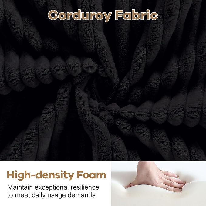 55 Oversized Round Single Swivel Indoor Chair Cozy Corduroy Upholstered Circle Round Sofa Deep Seat Round Swivel Chair for Living Room Bedroom &amp Reading No Assembly Required Black