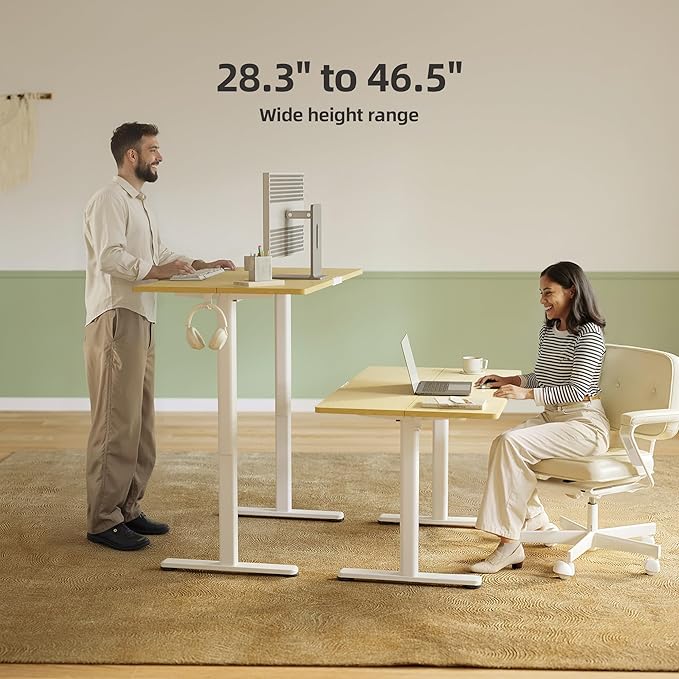INNOVAR Electric Standing Desk Adjustable Height Stand up Desks 63 x 24 Inches Sit Stand up Desk for Home Office Computing 3-Preset Memory Height Ergonomic Rising Desks Nature