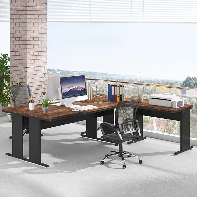 Tribesigns 83-Inch Large L Shaped Desk Reversible Executive Office Desk Modern Corner Computer Table Business Workstation for Home Office (Brown)