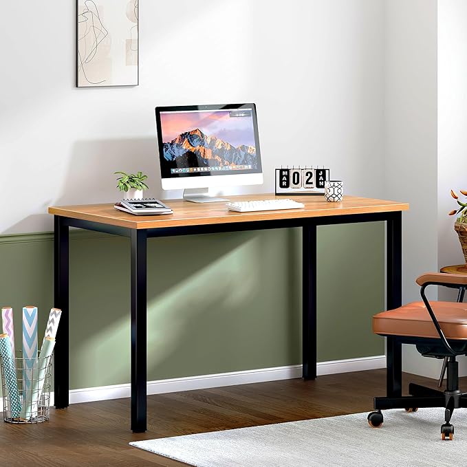 DlandHome Home Office Desk 39.4Inch Teak + Black