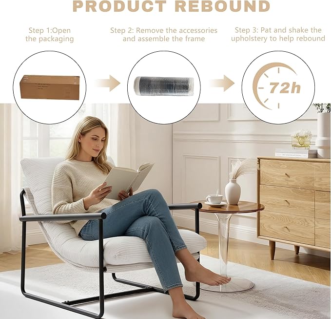 Modern Accent Chair for Living RoomArm Chair with Metal FrameUpholstered Armchair with Soft Cushion for Bedroom Lounge Reading Room (Beige)