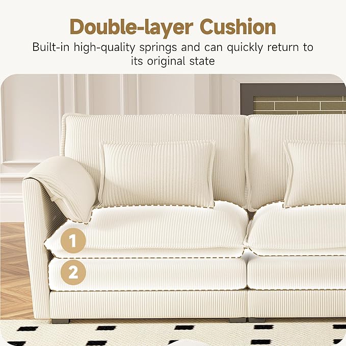 Real Relax 34.9'' Modular Sectional Sofa Single Seat Without Armrest Corduroy Convertible Couch with Movable Ottoman 2 Pillows for Living Room Office and Leisure Places Beige