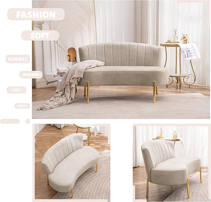 ALISH Upholstered Loveseat Settee Small Sofa Couch Modern Accent Sofa Bench with Backrest for Living Room Bedroom Beige