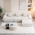 L-Shaped Boneless Modular Sectional Sofa Boneless Sectional Couch Oversized 3-Seater Cloud Couch with Deep Seat and Movable Ottoman for Living Room Apartment (Beige 3 Seater with 1 Ottoman)