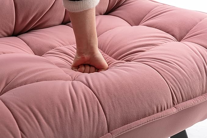 Modern Soft Velvet Fabric Material Large Width Accent Chair Leisure Chair Armchair TV Chair Bedroom Chair with Ottoman Black Legs for Indoor Home and Living RoomPink