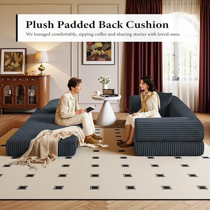 Boneless Couch Versatile Couches for Living Room No-Install Sofa Bed Corduroy Futon Soft Cloud Couch with Pillows for Bedroom Game Movie