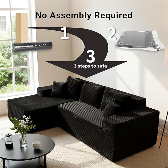 YDN 110 Boneless Couch Sofa Sectional Couches for Living Room Cloud Couch with Chaise Modular L Shaped Sofa Set Left Facing Chaise Black
