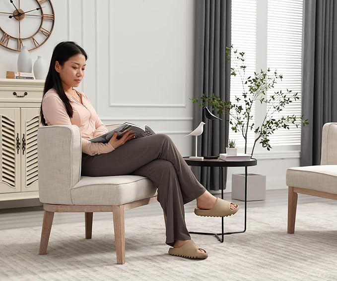 Wahson Set of 2 Farmhouse Style Comfy Living Room Chair Linen Upholstered Small Mid Century Round Accent Bedroom Chair for Small Spaces Beige