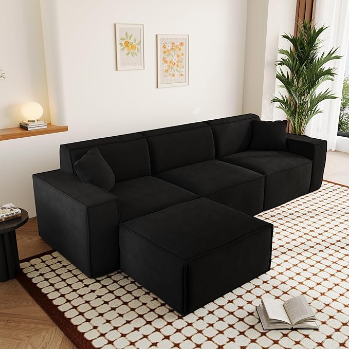 110Cloud Sectional Couch Chenille Boneless Couch L Shaped with Deep Seats &amp Wide Armrests Convertible Modular Sectional Sofa Memory Foam Compression Floor Sofa for Living Room No Assembly Requ