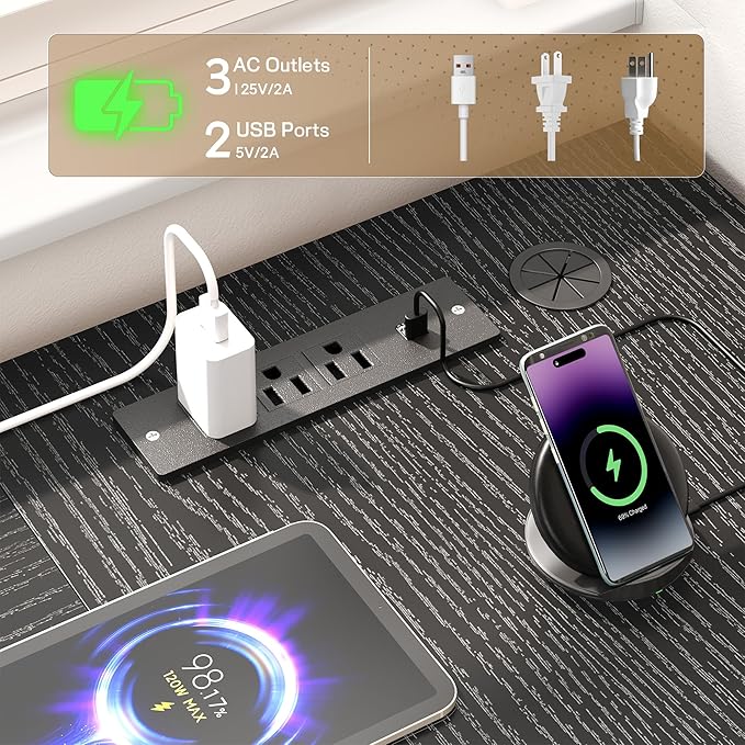 L Shaped Desk Gaming Desk with Power Outlets &amp 0.95 Inch Thicker Desktop Computer Desk with Storage Bag Corner Desk with LED Lights Reversible Office Desk for Home LivingBedroom Black