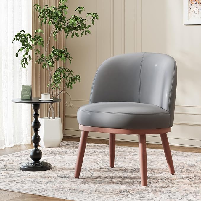 Accent Chair Set of 2 PU Leather Mid-Century Modern Chair for Small Space Comfy Upholstered Armless Chair for Living Room Bedroom Dark Gray