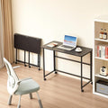 Folding Computer Desk with Wheels Small Writing Foldable Desk 39.37 Space-Saving Laptop Table Easy Assemble Workstation for Home OfficeBlack