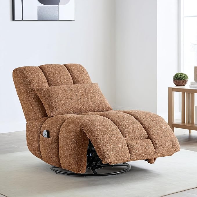 Watson &amp Whitely Oversized Power Recliner Chair for Adults Swivel Rocker Recliner Chair with Lumbar Support Ultra-Comfy Glider Recliner for Living Room Theater Seating Single Sofa Terracotta