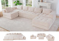 MAXYOYO Modular Sectional Sofa Couch Foldable U Shaped Cloud Couch with Pillows Tufted 7-Seat Boneless Sleeper Lounger Floor Sofa Bed for Living Room No Assembly Required Beige