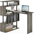 Furinno Classic Desk 40 Wide L-Shape Gaming Desk Computer Desk Writing Desk with 5-Tier S-Shaped Side Shelves for Home Office Study Room Dorm Bedroom French Oak