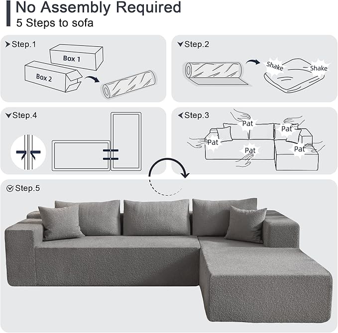 104 Sectional Couches for Living Room Modular Sectional Sofa with Deep Seat Cloud Couch for Living Room Bedroom L-Shape Couch with Chaise No Assembly Required (Plush Right)