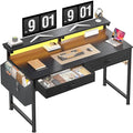 47.3Inch Gaming Desk with LED Lights with 2 Drawers Home Office Desk Computer Desk with Side Pocket &amp Ergonomic Monitor Stand Small Space Study Writing Table with Anti-Tip DesignBlack